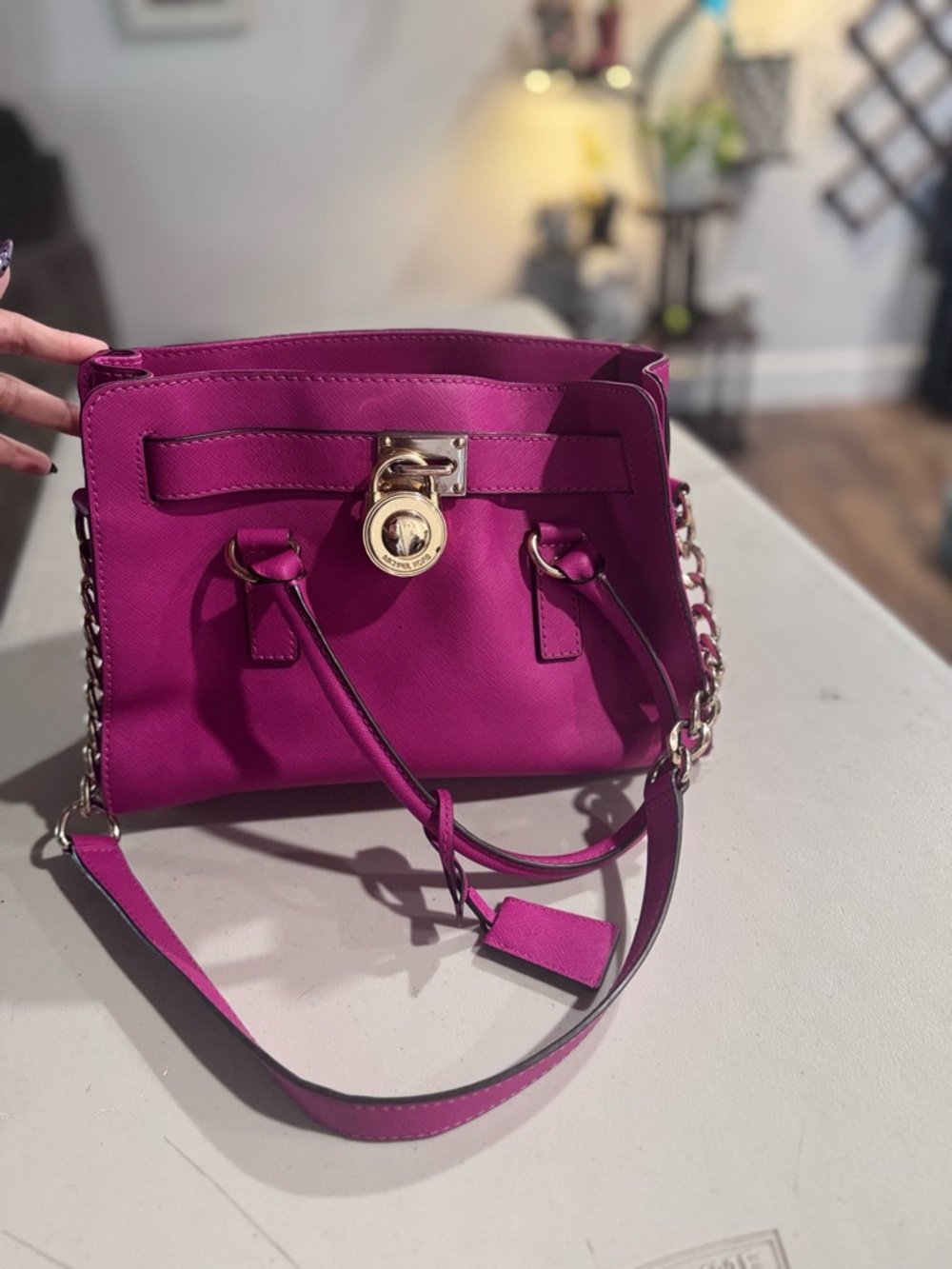 Michael Kors Fuchsia Saffiano Satchel with Gold Hardware